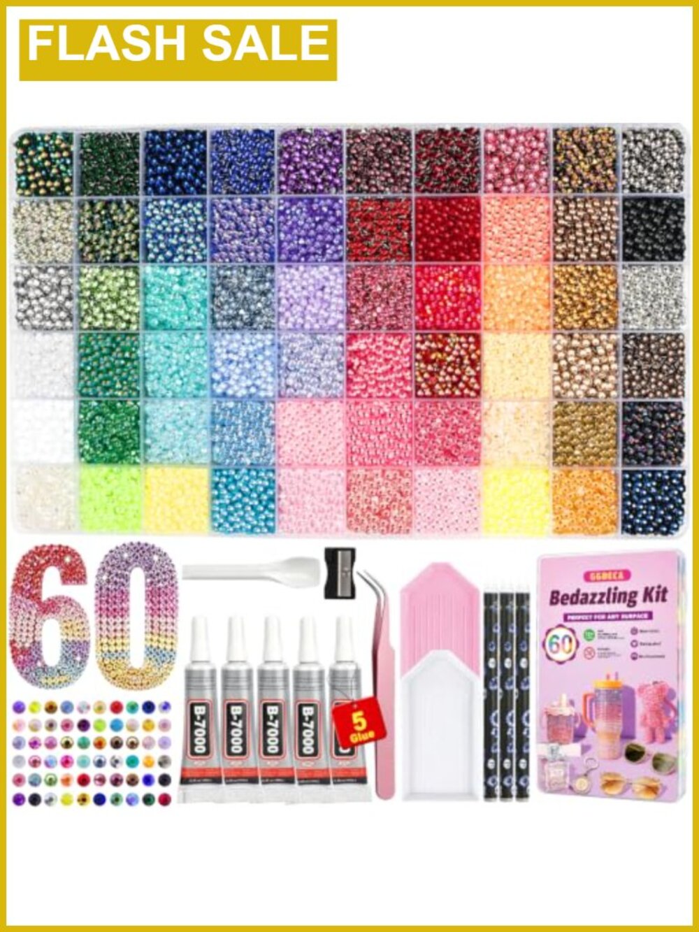 Rhinestone Bedazzling Kit 75000Pcs 60 Color 3mm Flatback Gems with Glue Tools